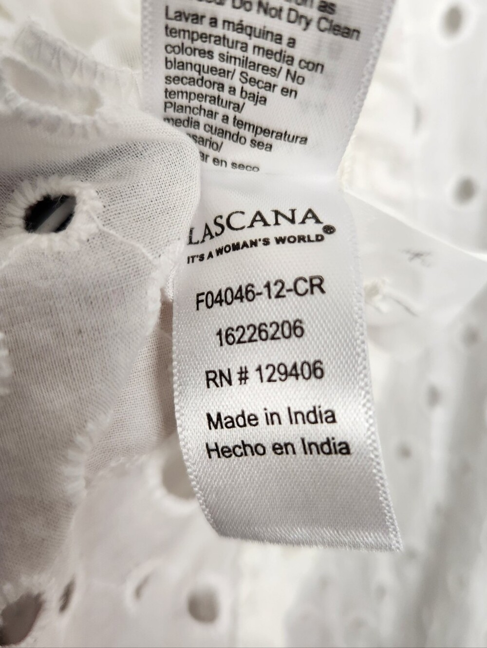 Lascana White Eyelet Button Up Long Sleeeve Collared Blouse Womens Size 12 - Picture 12 of 12